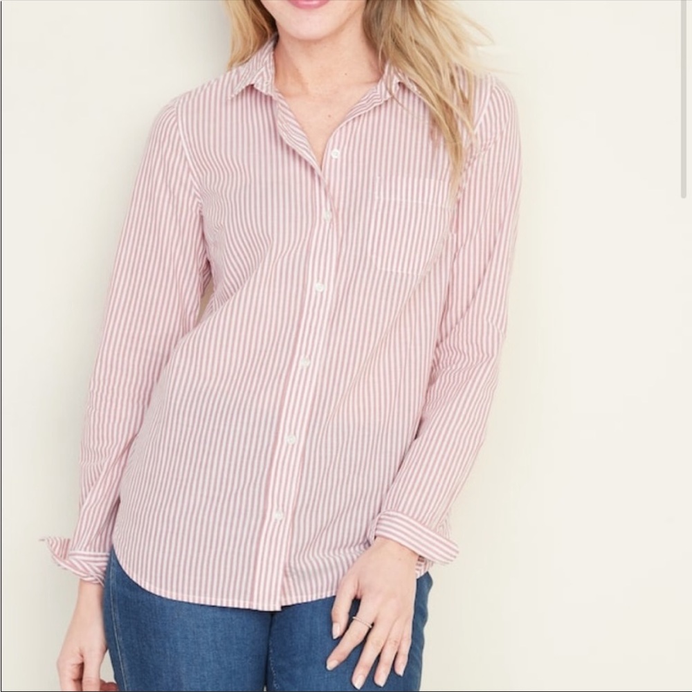 Classic Pink Stripe Button Down Shirt, size S